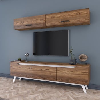 Set comodă tv și 2 dulapuri de perete wren natural, natural