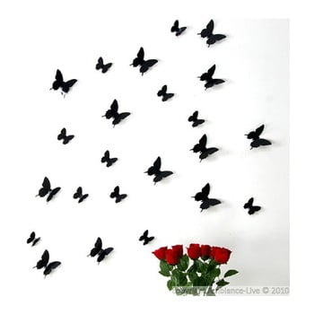 Set 12 autocolante 3d ambiance black butterflies, negru