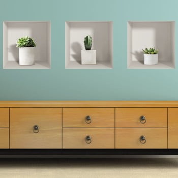 Set 3 autocolante 3d pentru perete ambiance cactus