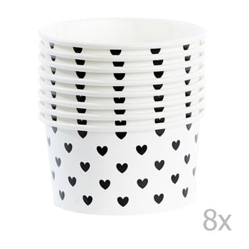 Set 8 cupe hârtie pentru înghețată cu lingurițe Miss Étoile Black Hearts