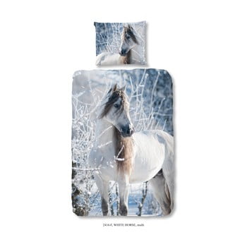 Lenjerie de pat din flanel pentru copii Good Morning White Horse, 140 x 200 cm