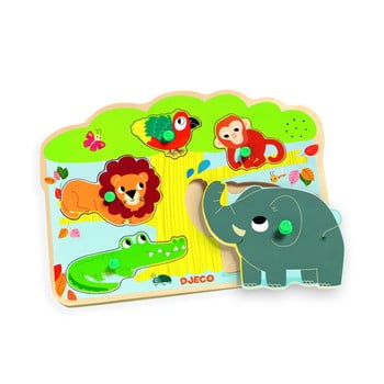 Puzzle din lemn cu sunete Djeco „Animalele din junglă” imagine