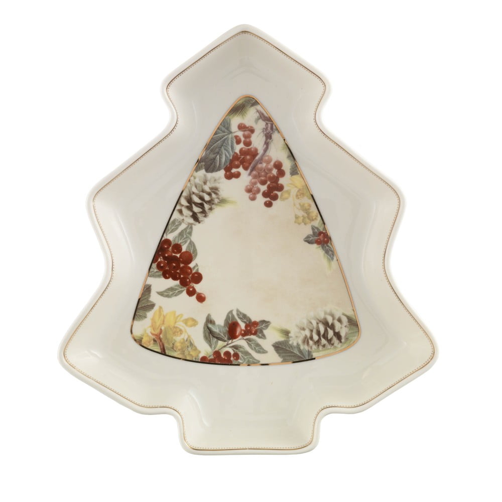 Porcelánový servírovací talíř ve tvaru stromečku Brandani Sottobosco, délka 23,5 cm