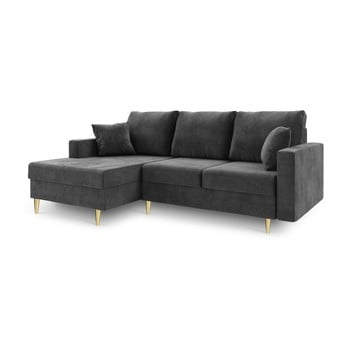 Canapea extensibilă cu 4 locuri și spațiu de depozitare mazzini sofas muguet, pe partea stângă, gri închis