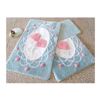 Set 3 covoare baie cu motive florale knit knot, albastru