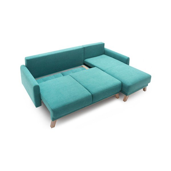 Tyrkysová rozkládací rohová pohovka Bobochic Paris Balio Enjoy, pravý roh