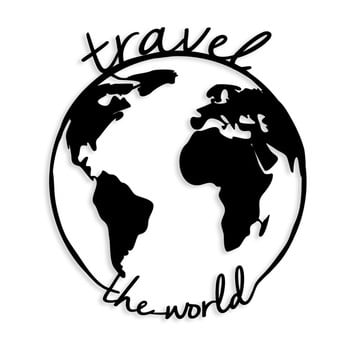 Decorațiune metalică de perete travel the world, 55 x 62 cm, negru