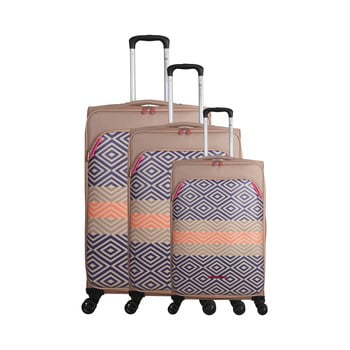 Set 3 trolere cu 4 roți Lulucastagnette Peruana, bej - albastru