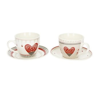 Set 2 cești cu farfurie din porțelan brandani happy days, 220 ml