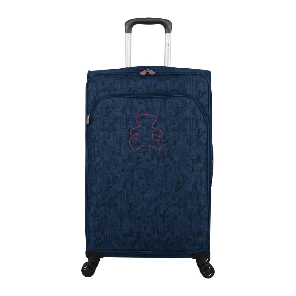 Modré zavazadlo na 4 kolečkách Lulucastagnette Teddy Bear, 71 l