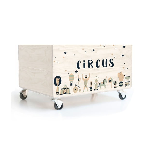 Dětský borovicový úložný box na kolečkách Folkifreckles Circus Crew