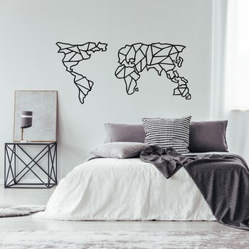 Decorațiune metalică de perete geometric world map, 150 x 80 cm, negru