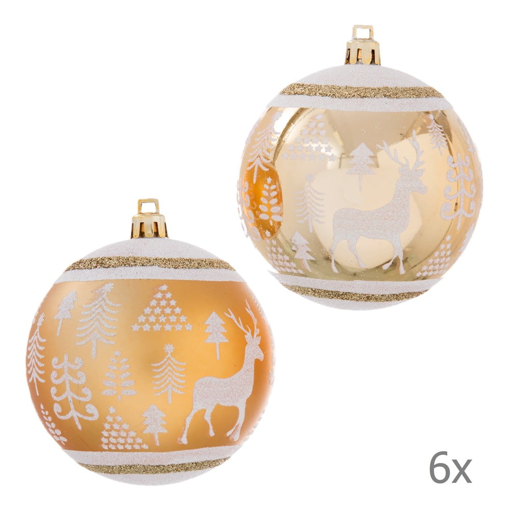 Sada 6 vánočních ozdob ve zlaté barvě Unimasa Deer