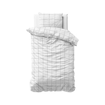 Lenjerie de pat din bumbac satinat, pentru pat de o persoană DH Dreamhouse Satin Deep Check White, 140 x 200 cm