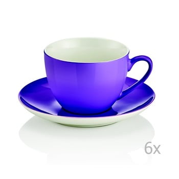 Set 6 căni din porțelan cu farfurioară efrasia, mov, 200 ml