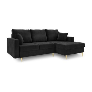 Canapea extensibilă cu 4 locuri și spațiu de depozitare mazzini sofas muguet, pe partea dreaptă, negru
