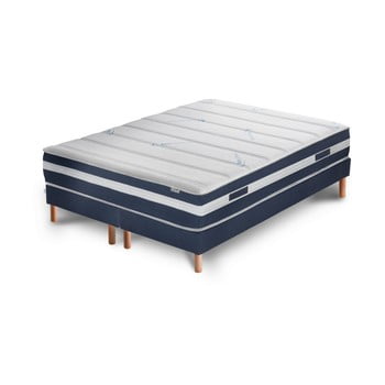 Pat cu saltea și boxspring dublu stella cadente maison saturne venus europe, 180 x 200 cm, albastru închis