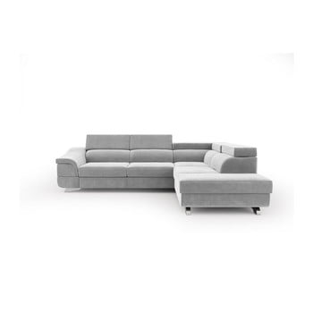 Canapea extensibilă cu înveliș de catifea windsor & co sofas apollon, pe partea dreaptă, gri deschis