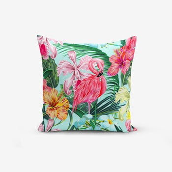 Față de pernă minimalist green flamingo, 45 x 45 cm