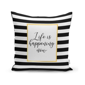 Față de pernă minimalist cushion covers bw stripes with motto, 45 x 45 cm