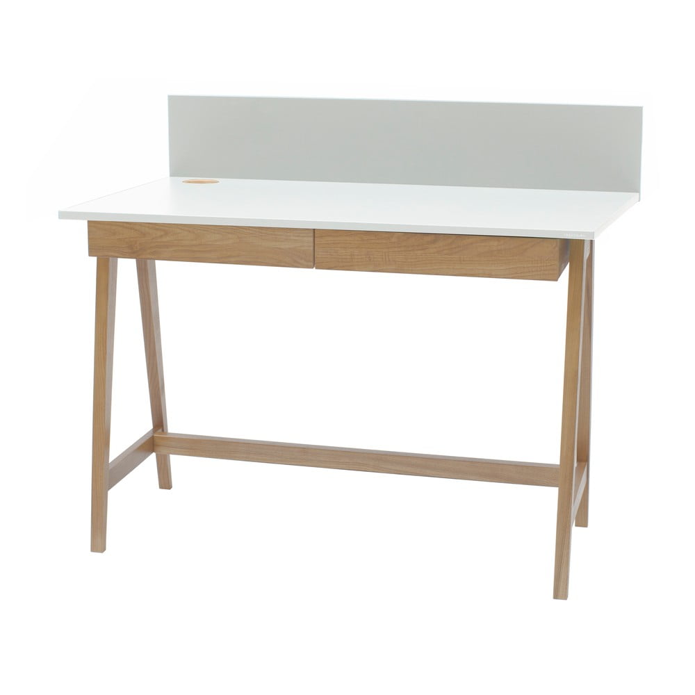 Bílý psací stůl s podnožím z jasanového dřeva Ragaba Luka, délka 110 cm