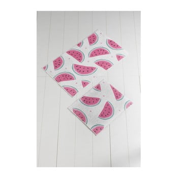 Set 2 covoare baie tropica watermelon, alb - roz