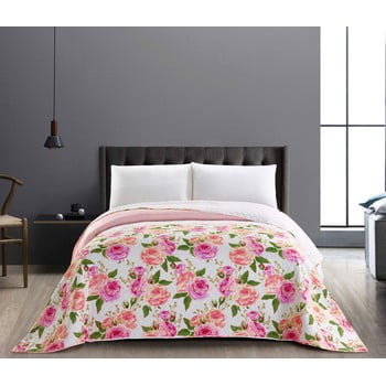 Cuvertură reversibilă din microfibră decoking english rose, 170 x 270 cm, roz-alb