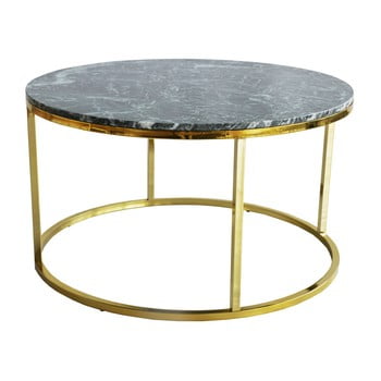 Măsuță de cafea rge accent, blat din marmură verde și structură aurie, 85 cm