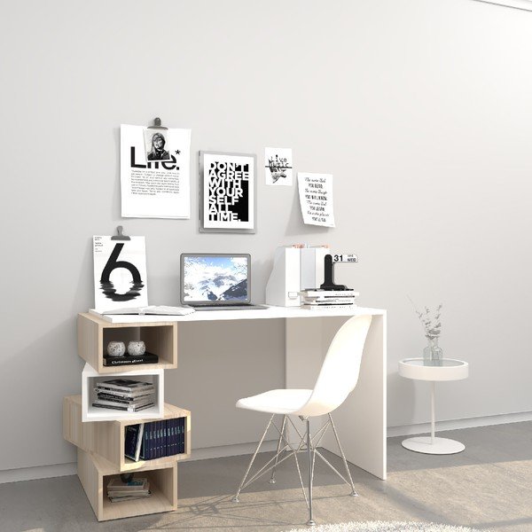 Bílý pracovní stůl se světle hnědými detaily Damon, šířka 120 cm