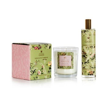 Set lumânare parfumată și spray de interior cu aromă de geranium și tubercoză Bahoma London Oasis Leighton