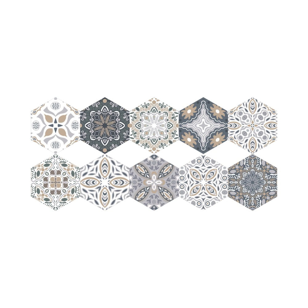 Sada 10 samolepek na podlahu Ambiance Floor Stickers Hexagons Emilana, 40 x 90 cm