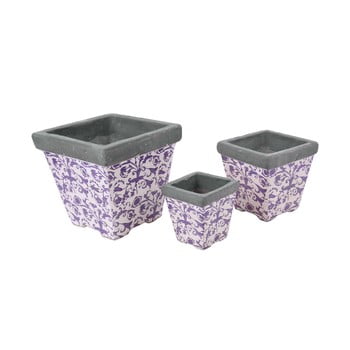 Set 3 ghivece din ceramică Esschert Design, albastru - alb