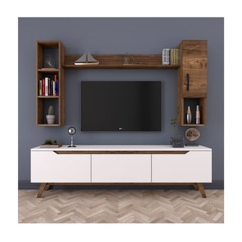 Set comodă tv, 2 rafturi și dulap de perete rani white