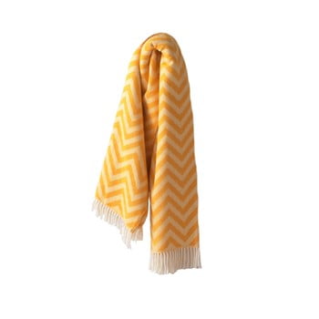 Pled din amestec de bumbac euromant chevron, 140 x 180 cm, galben