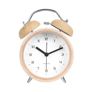 Ceas alarmă karlsson classic, alb - decor lemn, ⌀ 10 cm