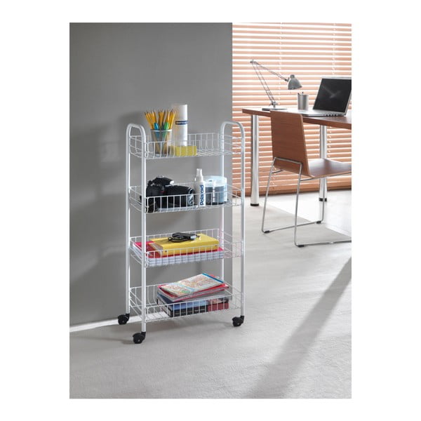 Bílý pojízdný stojan s 4 policemi Metaltex Pisa