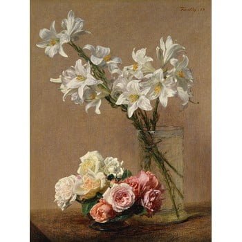 Reproducere tablou henri fantin-latour - roses and lilies, 45 x 60 cm