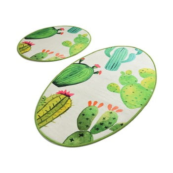 Set 2 covoare baie tropica cactus i, alb - verde
