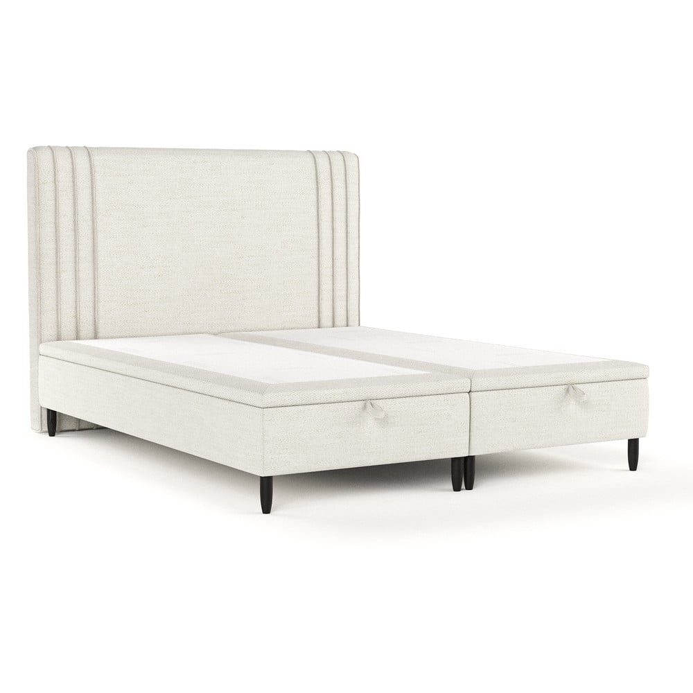 Béžová čalouněná dvoulůžková postel s úložným prostorem 160x200 cm Musca – Maison de Rêve