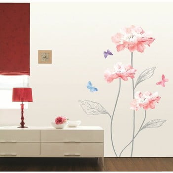 Autocolant Ambiance Light Pink Flowers And Butterflies poza