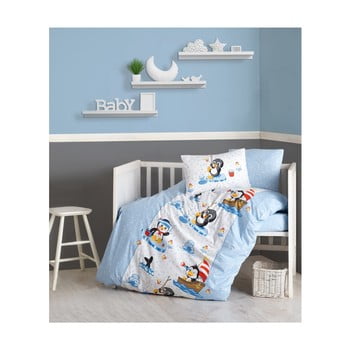 Lenjerie de pat din bumbac pentru copii penguen, 100 x 150 cm