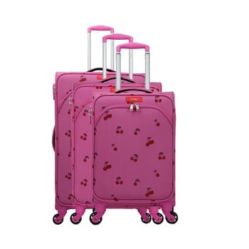 Set 3 trolere cu 4 roți lollipops cherry, roz