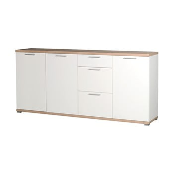Comodă cu 3 uși și sertare din decor de stejar germania top, alb