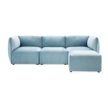 Canapea modulară cu 3 locuri și suport pentru picioare vivonita velvet cube, albastru deschis