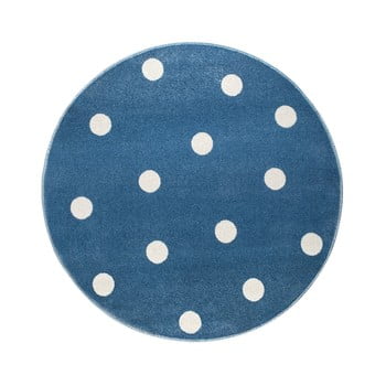 Covor rotund cu buline KICOTI Blue StarsPeas, ø 80 cm, albastru-alb