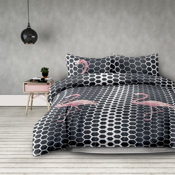 Lenjerie de pat din microfibră AmeliaHome Flamingo Dark, 200 x 200 cm + 80 x 80 cm