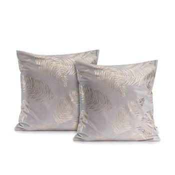 Set 2 fețe de pernă decoking golden leafes silver, 45 x 45 cm, gri