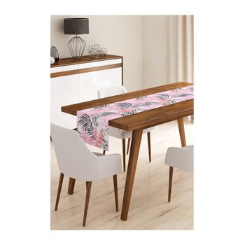 Napron din microfibră pentru masă minimalist cushion covers black and pink leaves, 45 x 145 cm