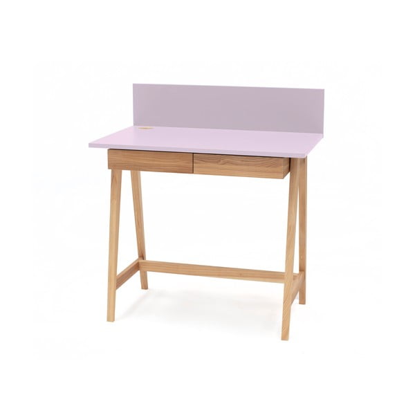 Růžový psací stůl s podnožím z jasanového dřeva Ragaba Luka, délka 85 cm