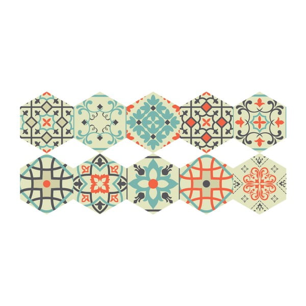 Sada 10 samolepek na podlahu Ambiance Floor Stickers Hexagons Lieva, 40 x 90 cm